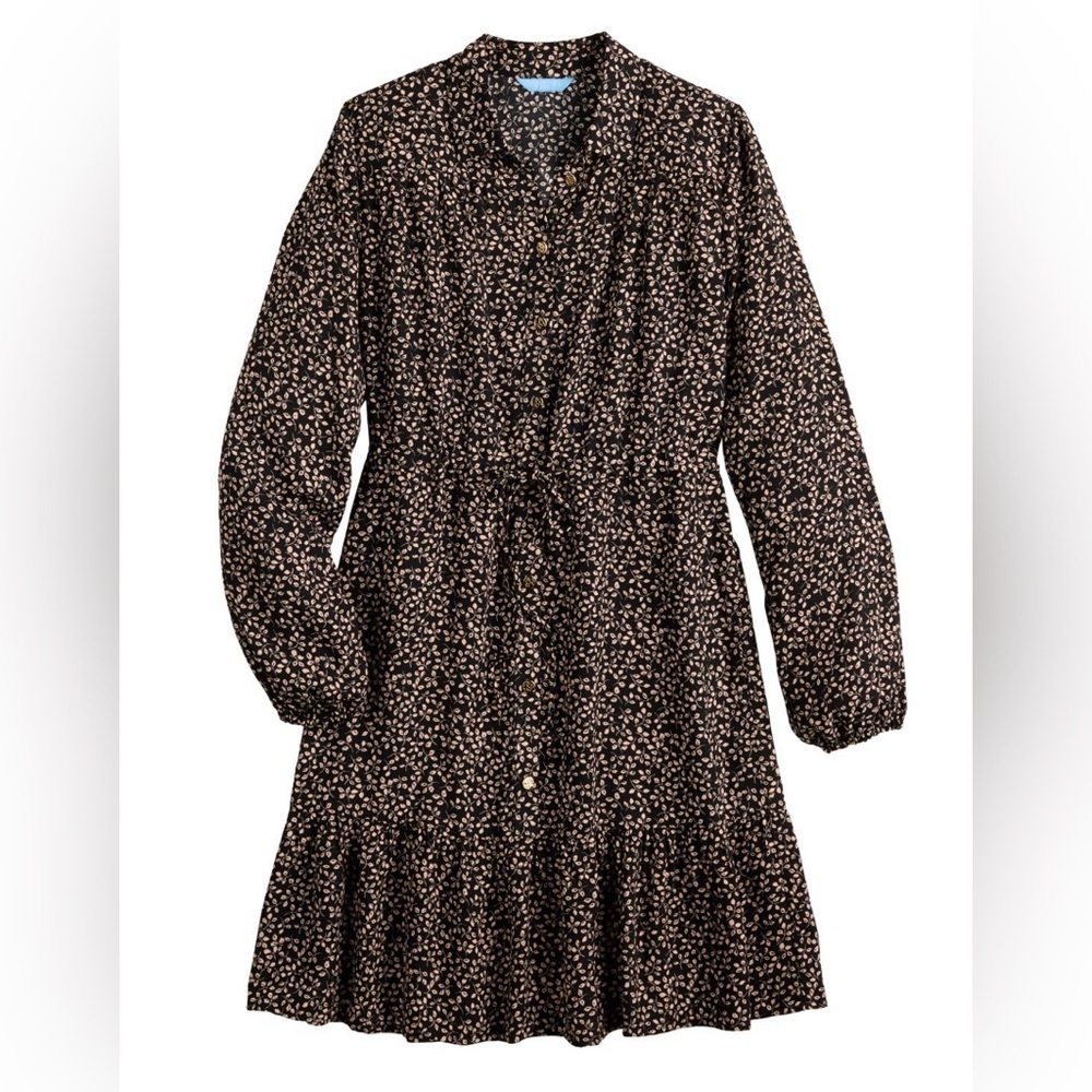 DRAPER JAMES RSVP $78 Button Front Knot Waist Dress Black Floral Size L